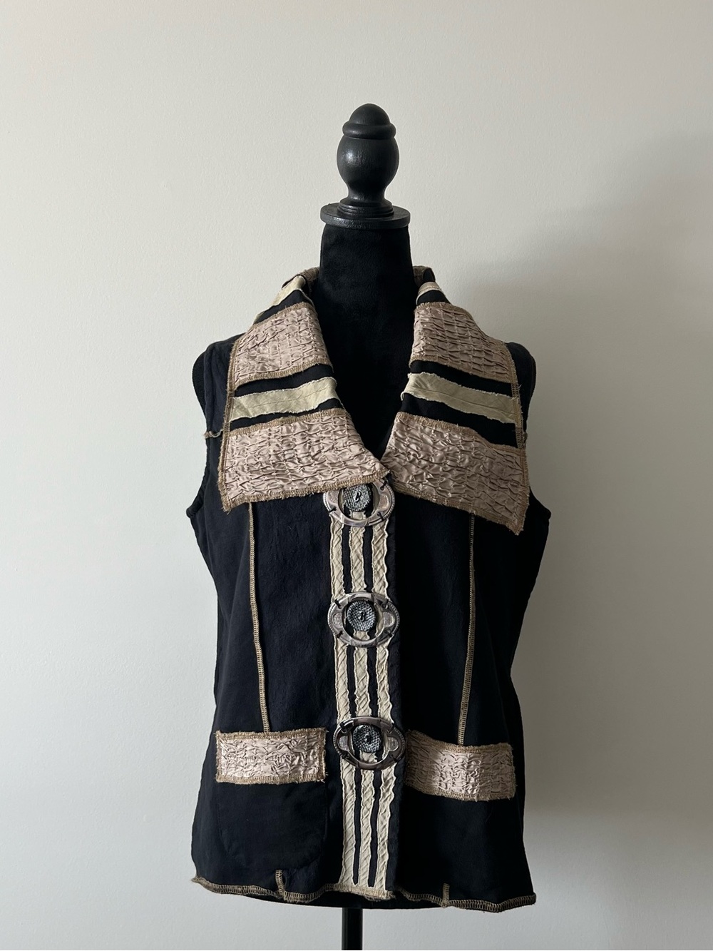 Parsley and Sage Vintage Black Vest with Patchwork and Metal Details - Picture 9 of 9